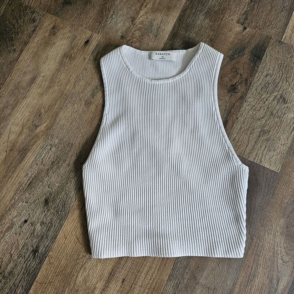 Babaton Aritzia White Ribbed Racerback Tank Crop Top Size XS